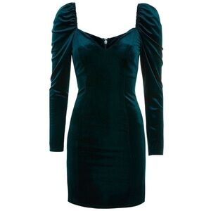 Topshop Dark Teal Velvet Long Sleeve Dress